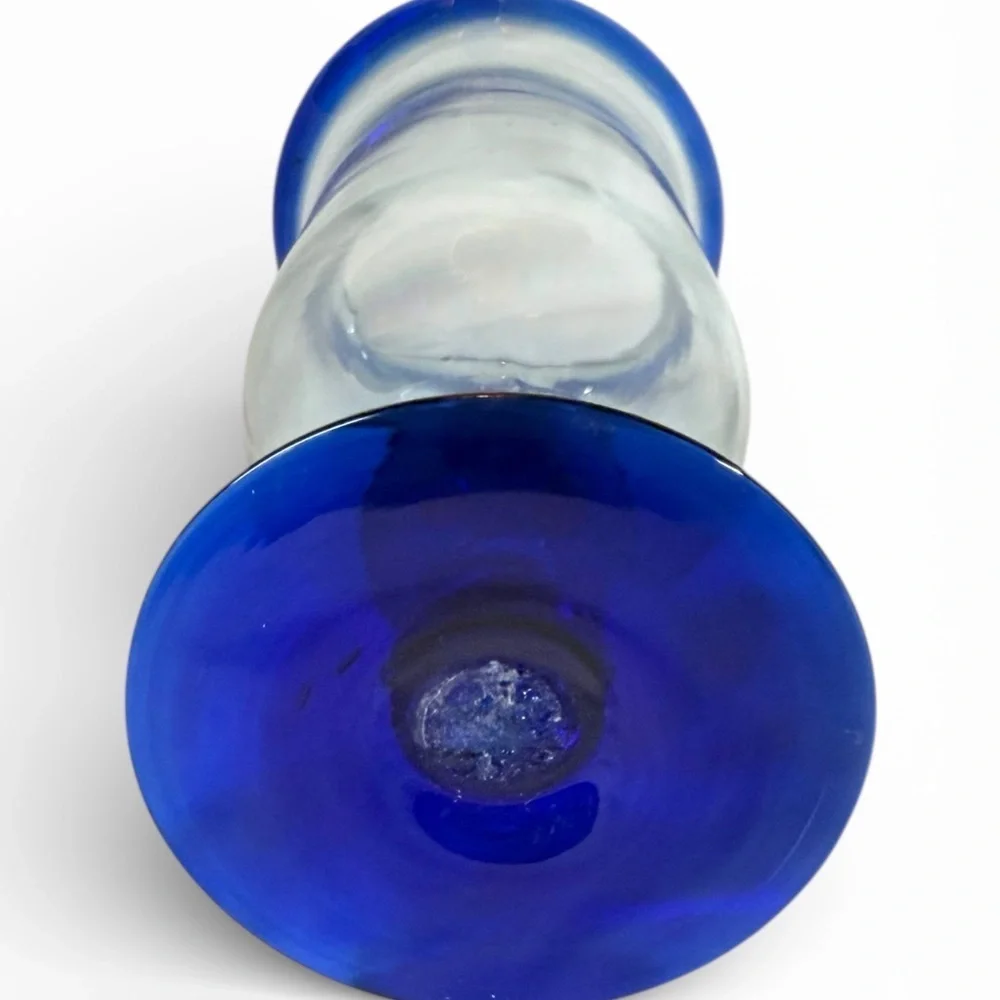 Vintage Cobalt Blue Rim Glass Goblets Set of 2 Hand Blown Glass Elegant Barware